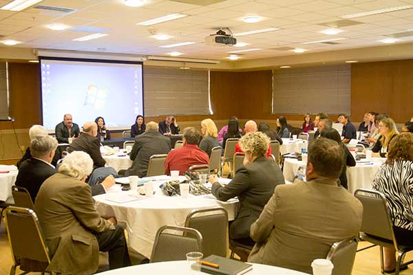 Symposium attendees during the Q and A session with the panel of representatives from Cargill, AbbVie Research and Development, and the Humane Society of the United States.